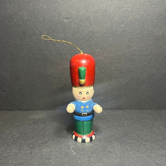 Vintage Russ Berrie #17190 Wooden Blue Green & Red Toy Soldier Ornament 3.5" - Picture 1 of 6